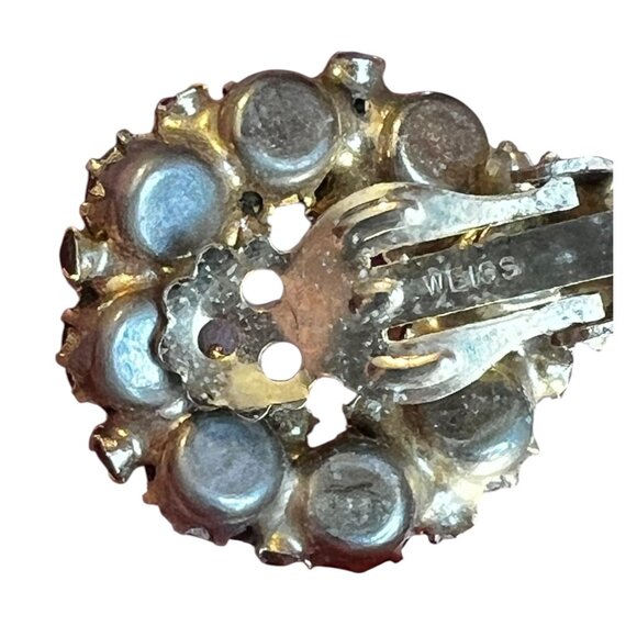 Weiss Rhinestone Clip-On Earrings Circular Gold Tone Amber Color & Clear VTG - Picture 5 of 8